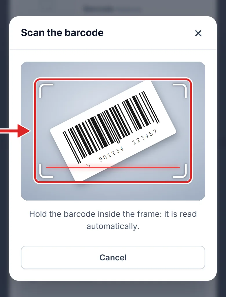 The scan window on a phone, with the barcode inside the frame