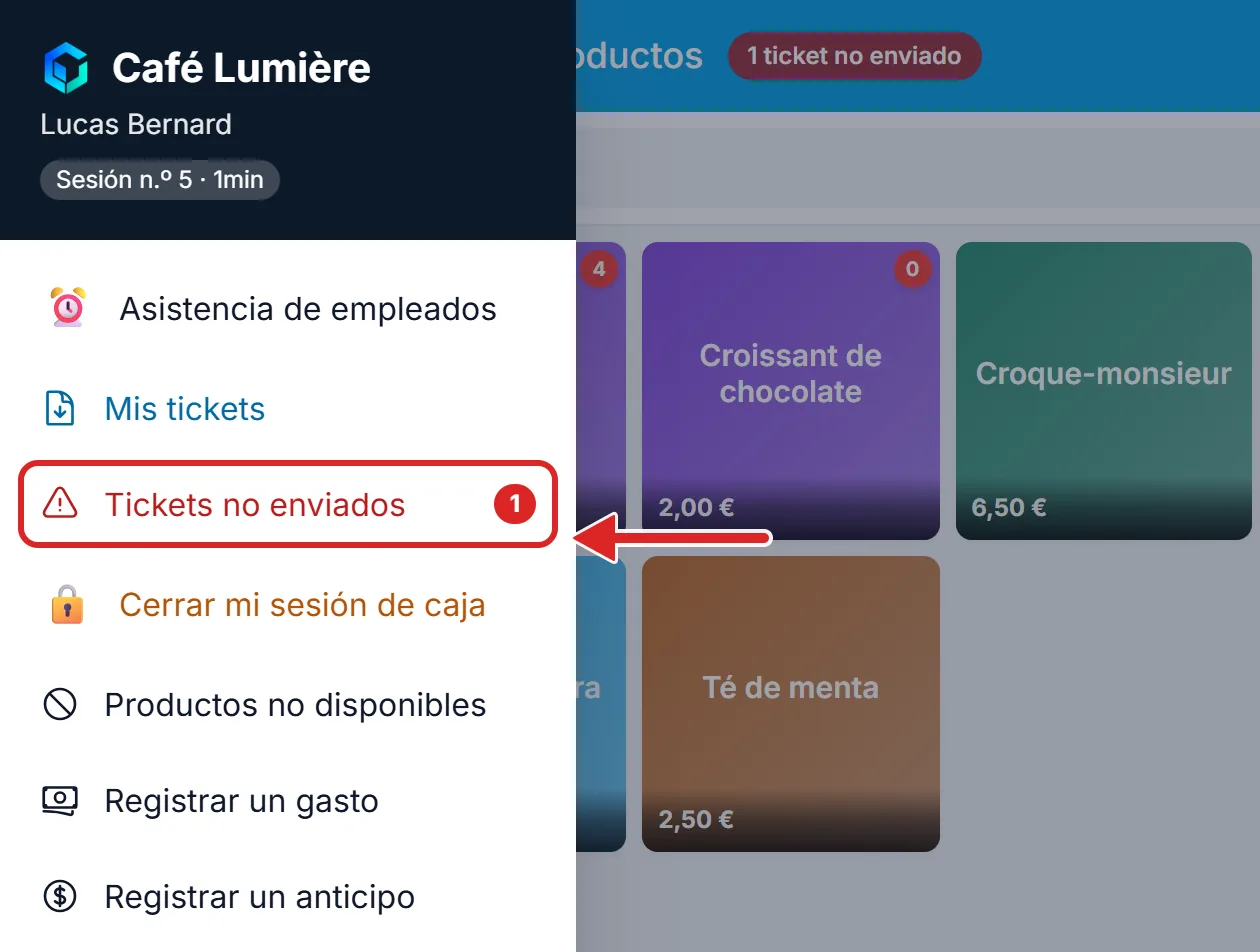 Los tickets rechazados, en el menú de la caja
