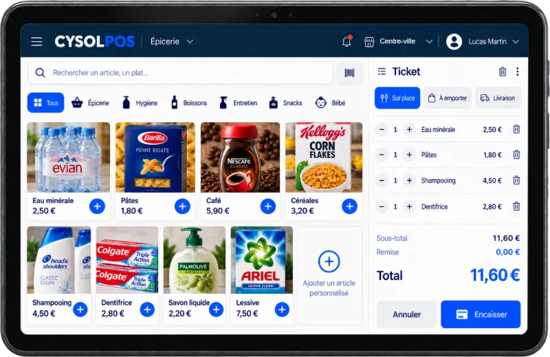 Tablette affichant l'écran de vente CYSOL